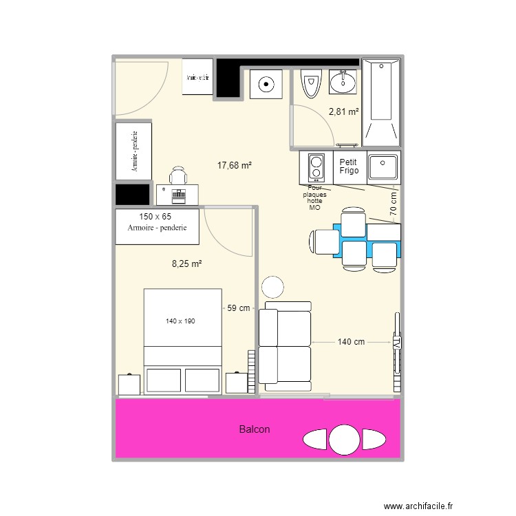 Contrainte fenêtre - Marc T2. Plan de 6 pièces et 35 m2