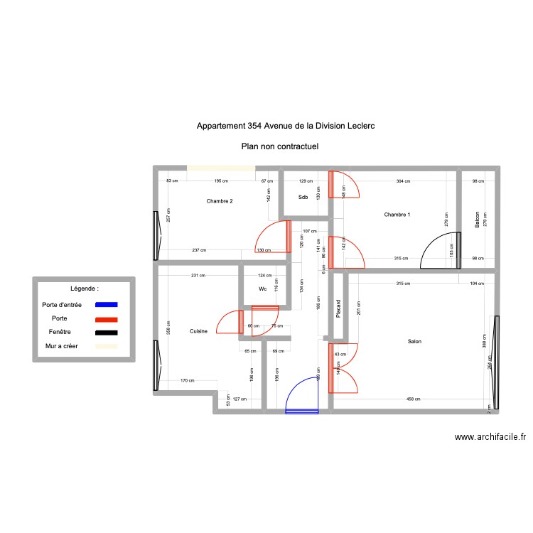 Appartement ROUSSEAU 3 pièces . Plan de 8 pièces et 56 m2