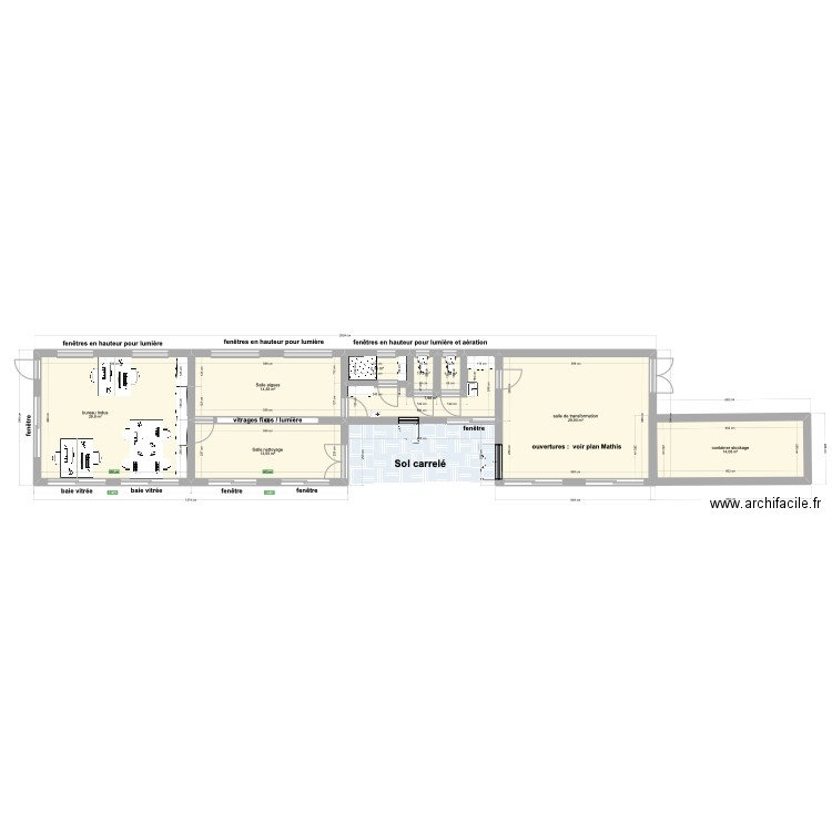 implantation 20230609. Plan de 13 pièces et 173 m2