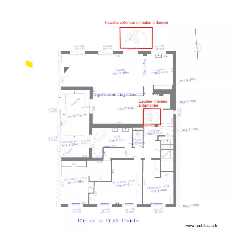 R+1 Croix Fraiche demolition. Plan de R+1 Croix Fraiche demolition. Plan de