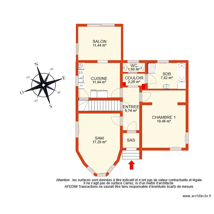 BI 9189 RDC. Plan de 10 pièces et 83 m2