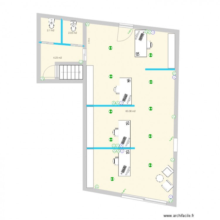 Local n100 Apt plan Aménagement. Plan de 4 pièces et 72 m2