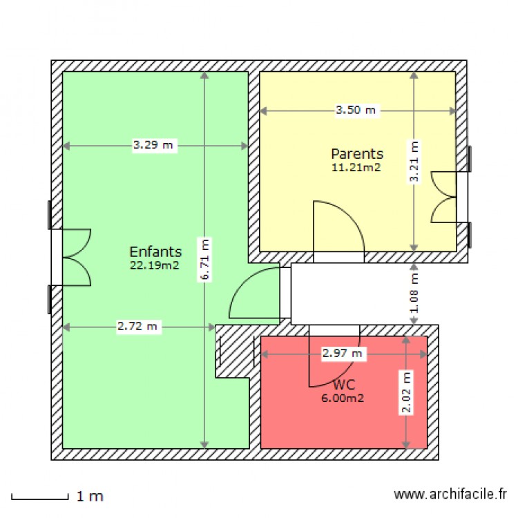 Etage refait - version 2 pièces - version 2. Plan de 0 pièce et 0 m2