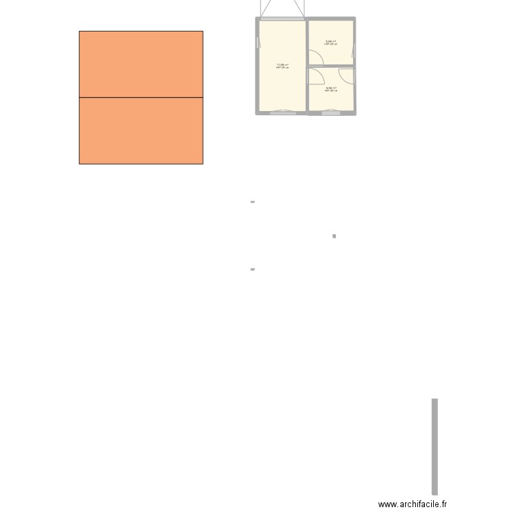 extension. Plan de 3 pièces et 23 m2