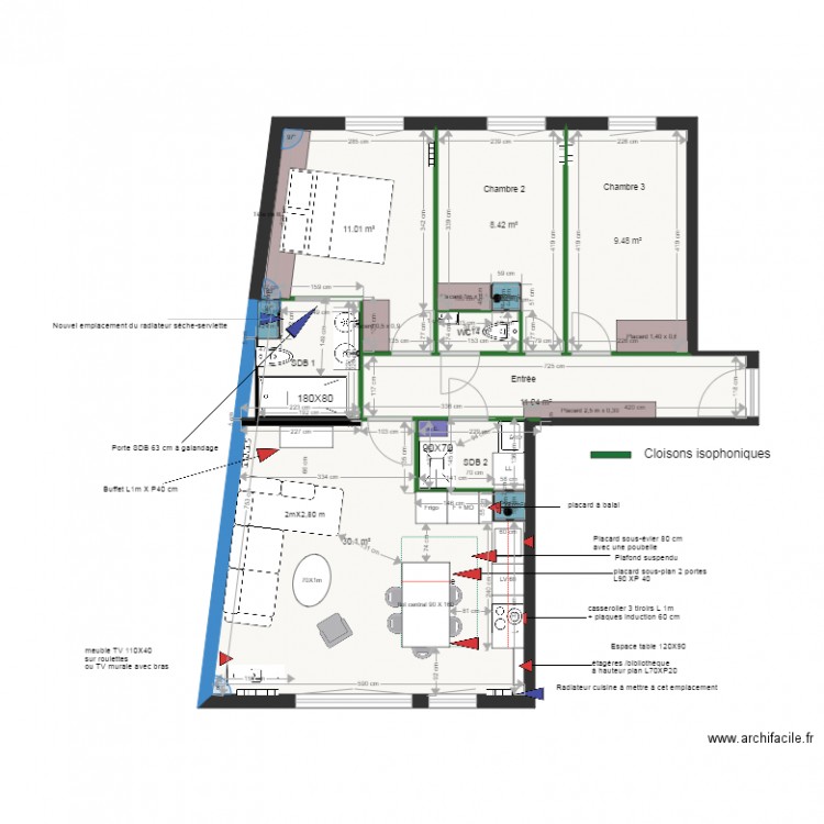 Plan projet agencement cuisine salon V1. Plan de 0 pièce et 0 m2