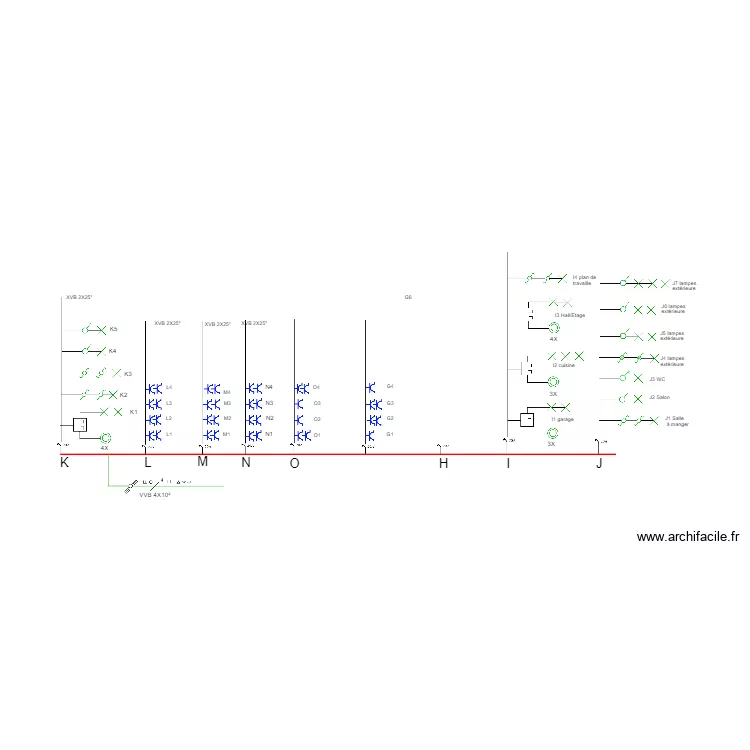 Sch&eacute;mas unifilaire ETAGE 300mA. Plan de 