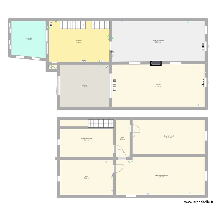 Rabaut rez de chausser. Plan de 11 pièces et 248 m2