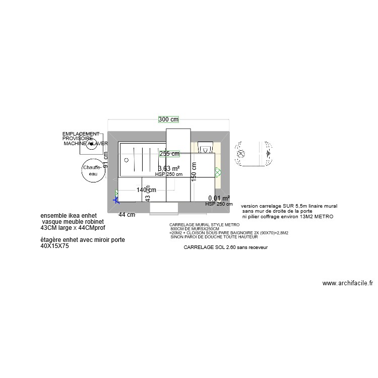 SALLE DE BAIN HANGAR. Plan de 2 pièces et 4 m2