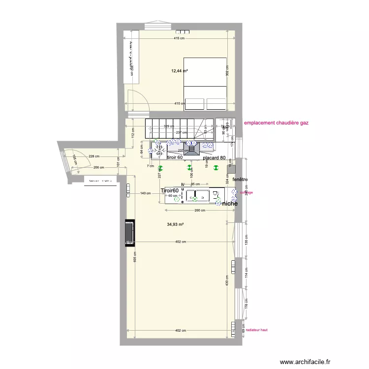 plan 1 3 eme etage cuisine parallel. Plan de 