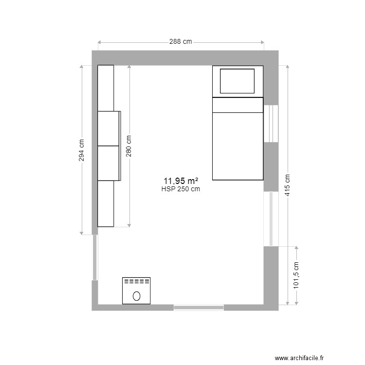 Bibliothèque Sainte Foy. Plan de 1 pièce et 12 m2