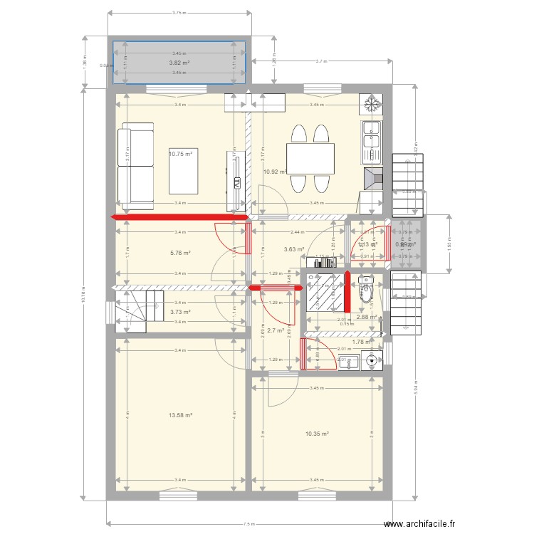 Maison des potiers Version 1 . Plan de 13 pièces et 72 m2