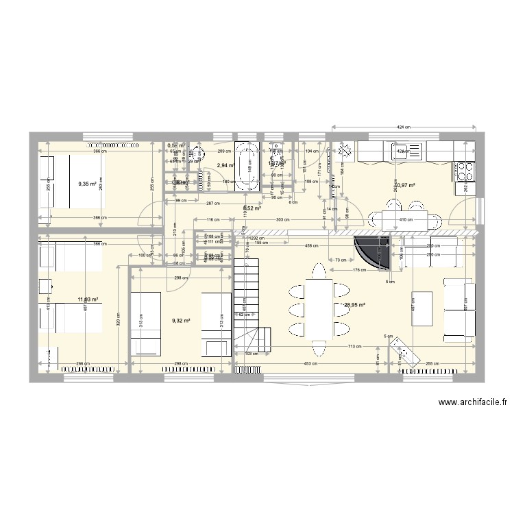 Plan arc en ciel EDL avec meubles. Plan de 0 pièce et 0 m2