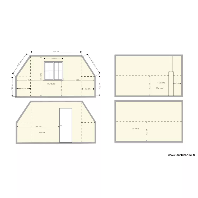 CHAMBRE 3 murs. Plan de 