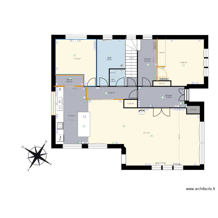 Maison Béranger version 2  Simplifié. Plan de 16 pièces et 116 m2