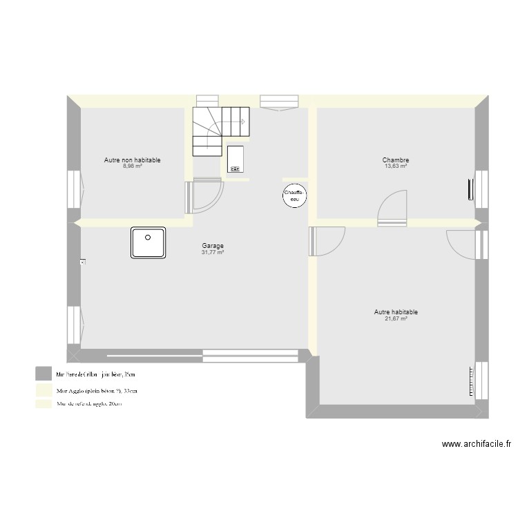 RDC. Plan de 4 pièces et 76 m2