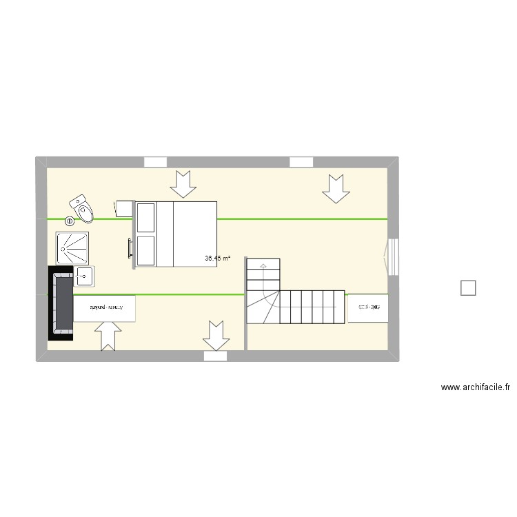 comble. Plan de 1 pièce et 36 m2