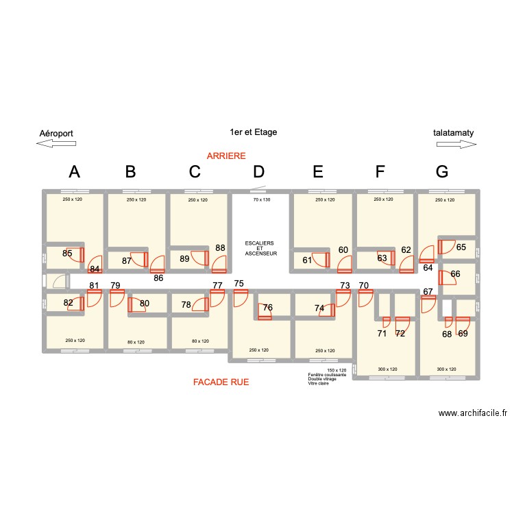 Ouvertures portes 1ième ETAGE. Plan de 0 pièce et 0 m2