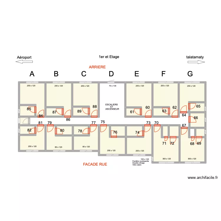 Ouvertures portes 1i&egrave;me ETAGE. Plan de 