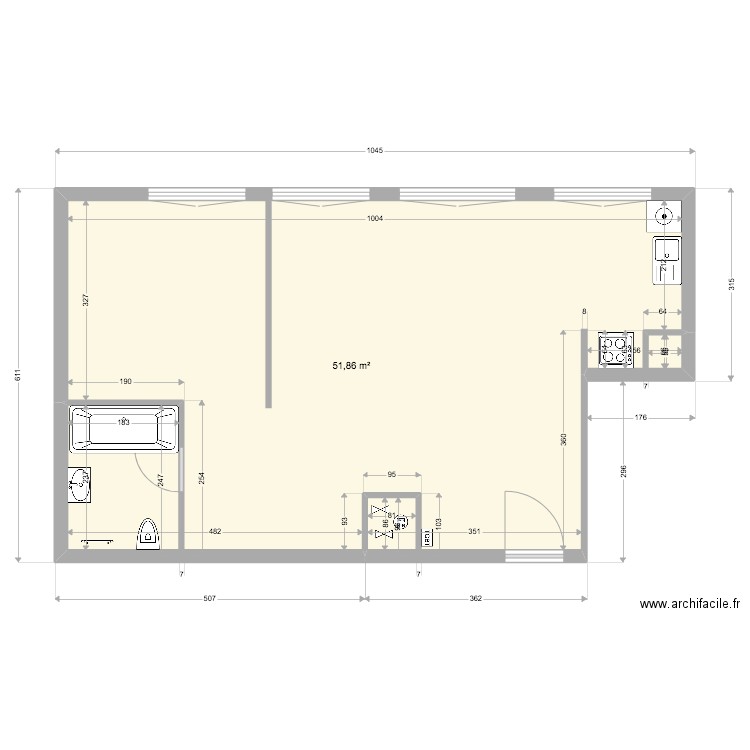 BENARROCHE JULIA. Plan de 1 pièce et 52 m2