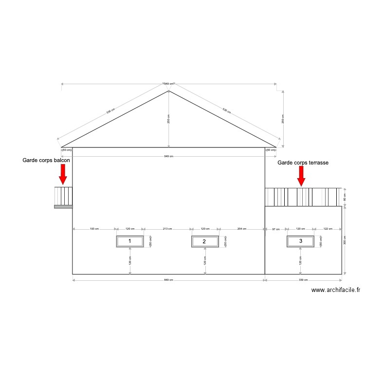 Pouancé - Façade Est - Existant. Plan de 0 pièce et 0 m2