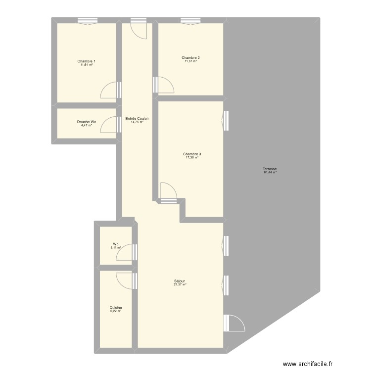 appartement N°1. Plan de 9 pièces et 158 m2