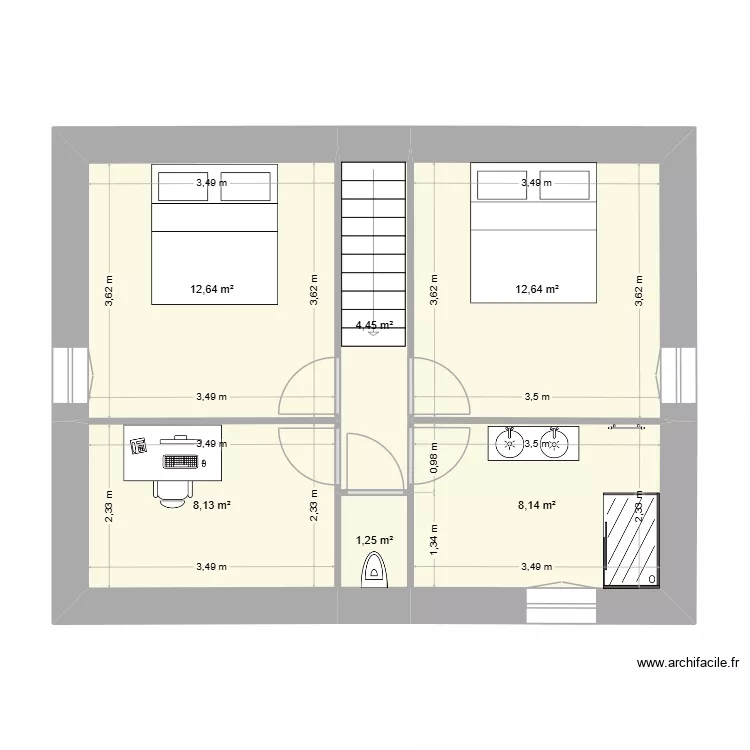 ETAGE LOT 1. Plan de 6  et 47 m²