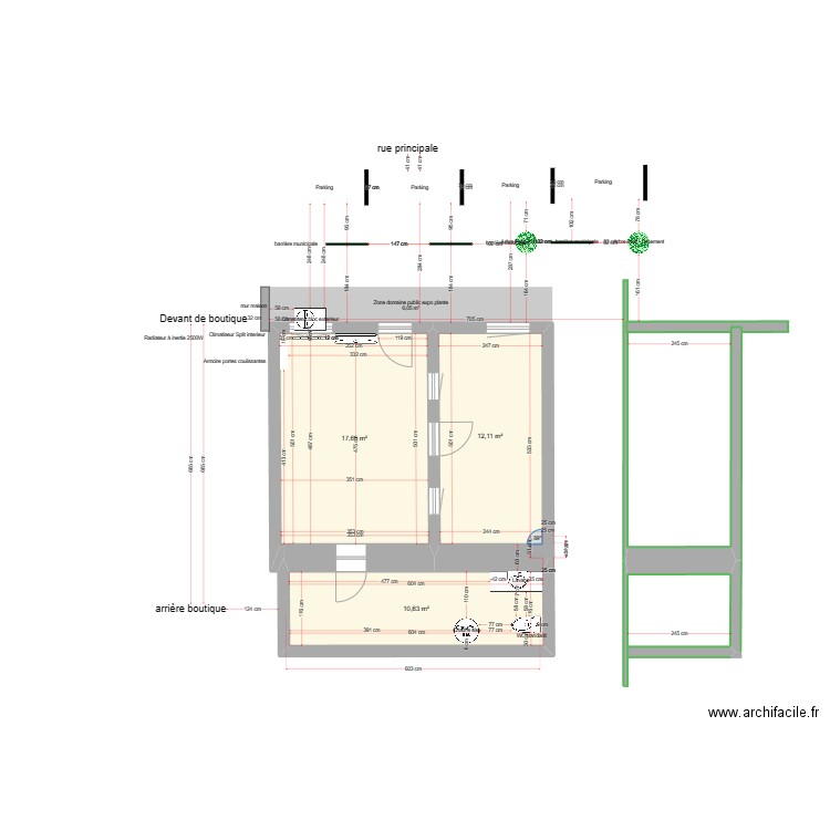 BOUTIQUE FLEURS FINESv1. Plan de 3 pièces et 40 m2