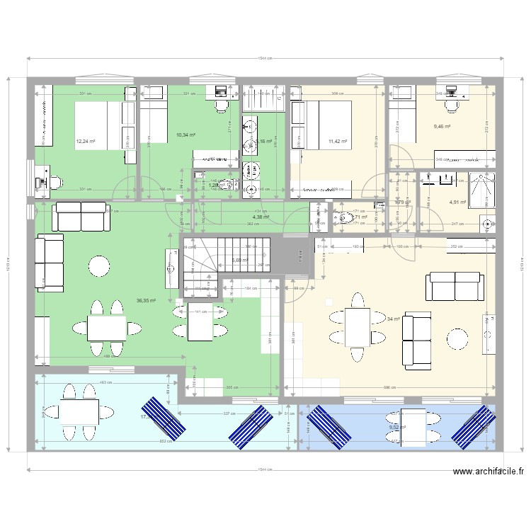 st genis etage projeté. Plan de 15 pièces et 166 m2