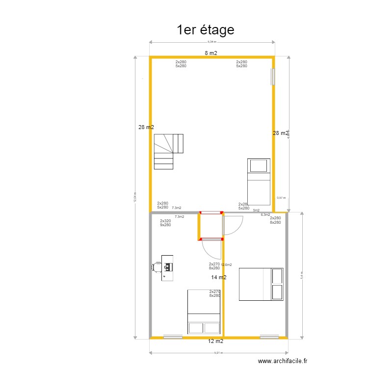 metrage 1er etage isolation. Plan de 0 pièce et 0 m2