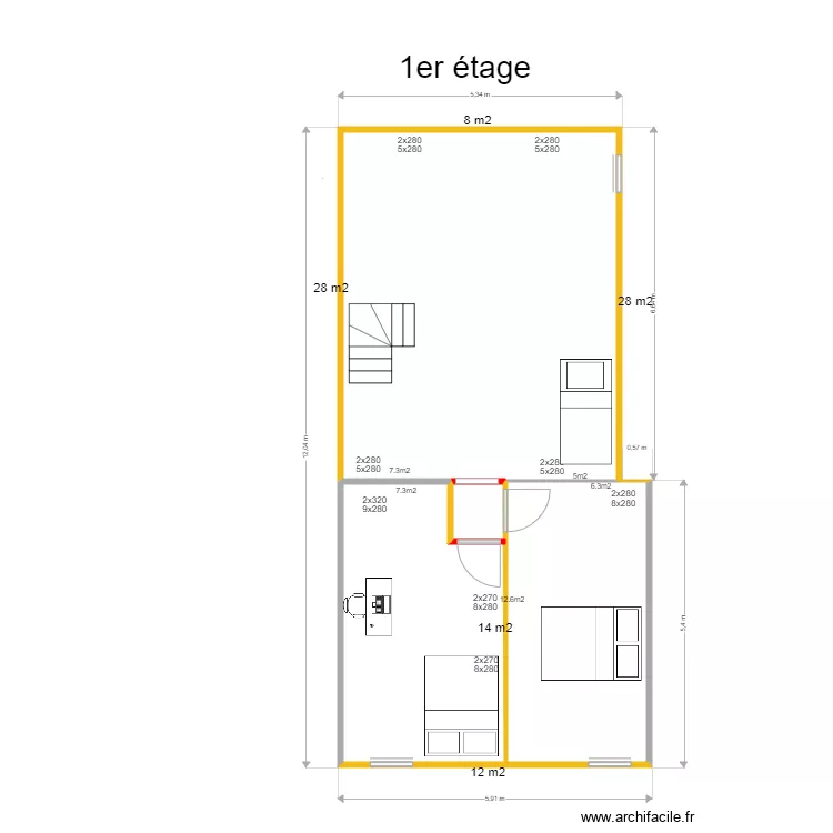 metrage 1er etage isolation. Plan de 