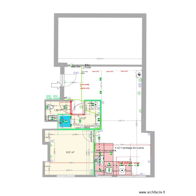 grenelle electr  TOUT. Plan de 3 pièces et 14 m2