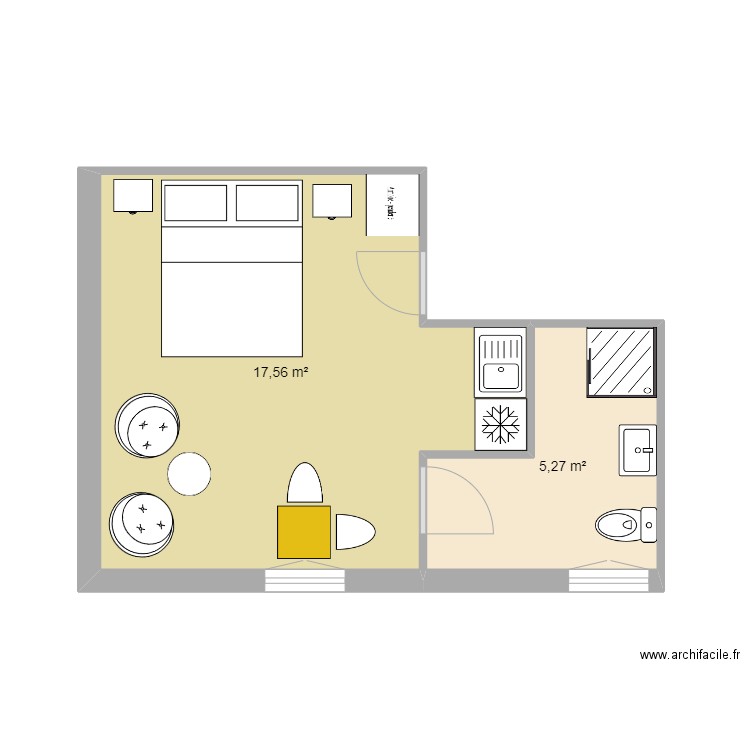 Brume d'opale. Plan de 2 pièces et 23 m2