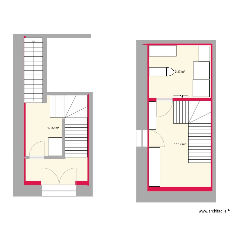 Cage escalier Plan 3 pièces 42 m2 dessiné par guigus 68000