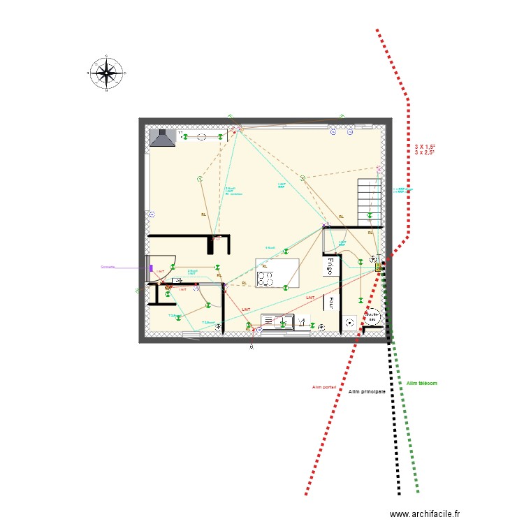 Maison rdc électricité  Circuit lumière . Plan de 6 pièces et 116 m2