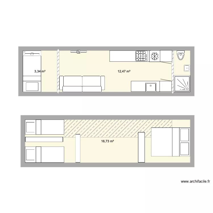 tiny chambre parents et 2 petits etage . Plan de 
