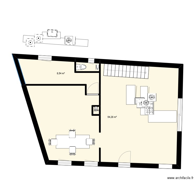 PLAN RDC NEW. Plan de 3 pièces et 63 m2