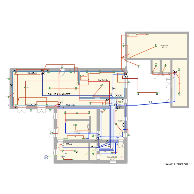 maison clarac ELECTRICITE eclairage RDC. Plan de 10 pièces et 261 m2