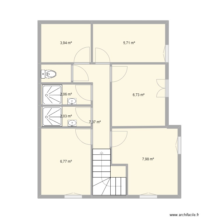 Saint-Luc 1er étage New. Plan de 8 pièces et 43 m2