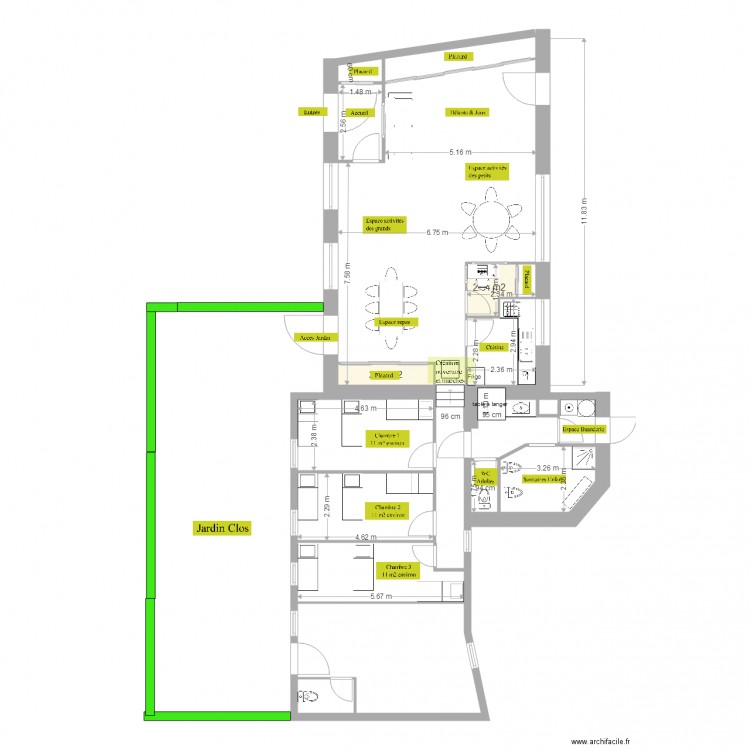 MAN projet 7 avec annotations gros oeuvre. Plan de 0 pièce et 0 m2