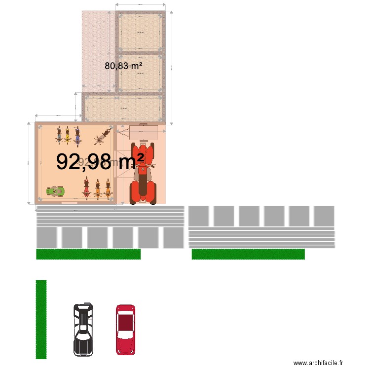 carport  avec  2 boxes. Plan de 4 pièces et 97 m2