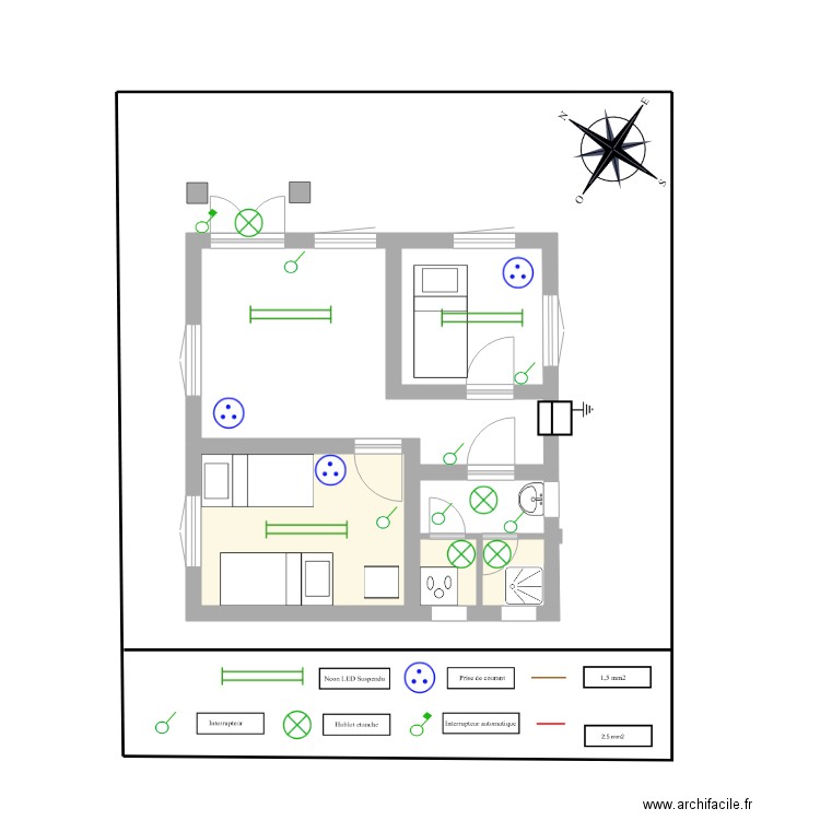 Internat du Lycée Anbohimandroso: maison garde internat. Plan de 3 pièces et 11 m2