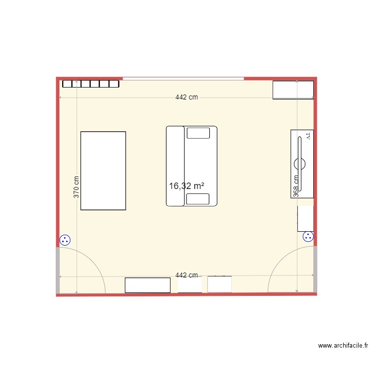 bureau. Plan de 1 pièce et 16 m2