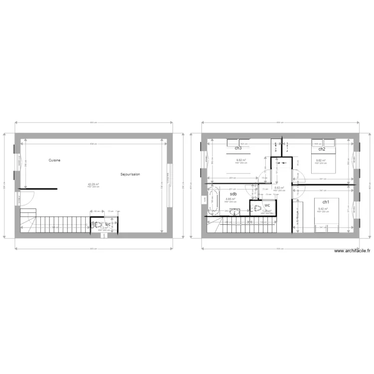 maison etage 6x9. Plan de 