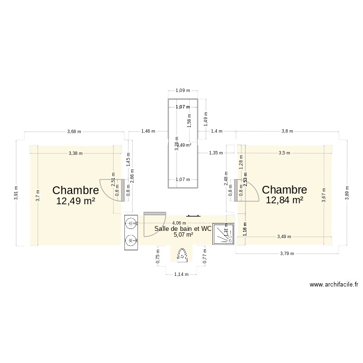 plan comble. Plan de 4 pièces et 34 m2