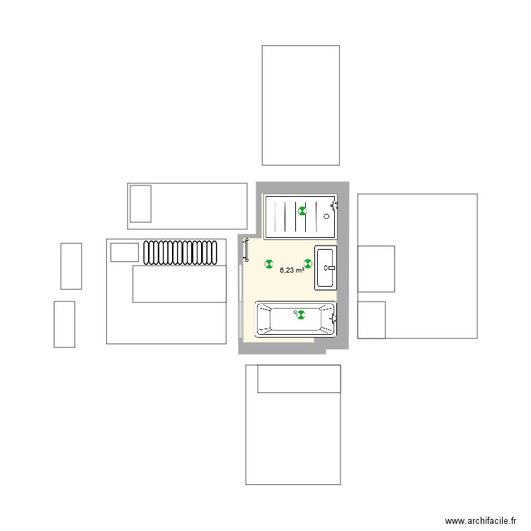 Salle de bain. Plan de 1 pièce et 6 m2