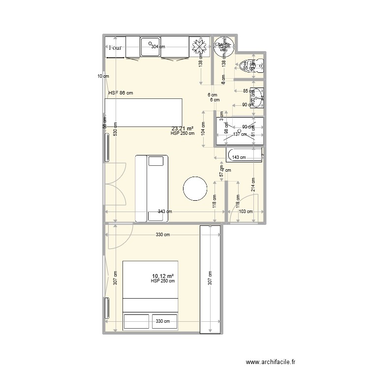 salle de bain modifiée plan fini2. Plan de 2 pièces et 33 m2