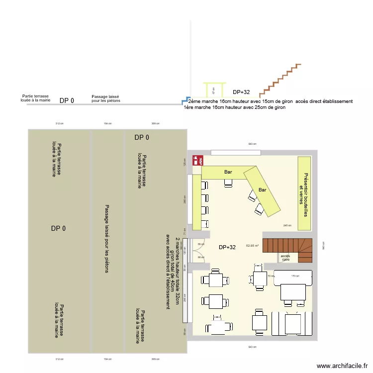RDC BAR LA TONNELLE AVANT TRAVAUX. Plan de 