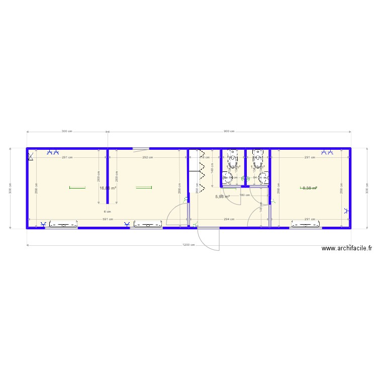 Le Chaf. Plan de 5 pièces et 33 m2