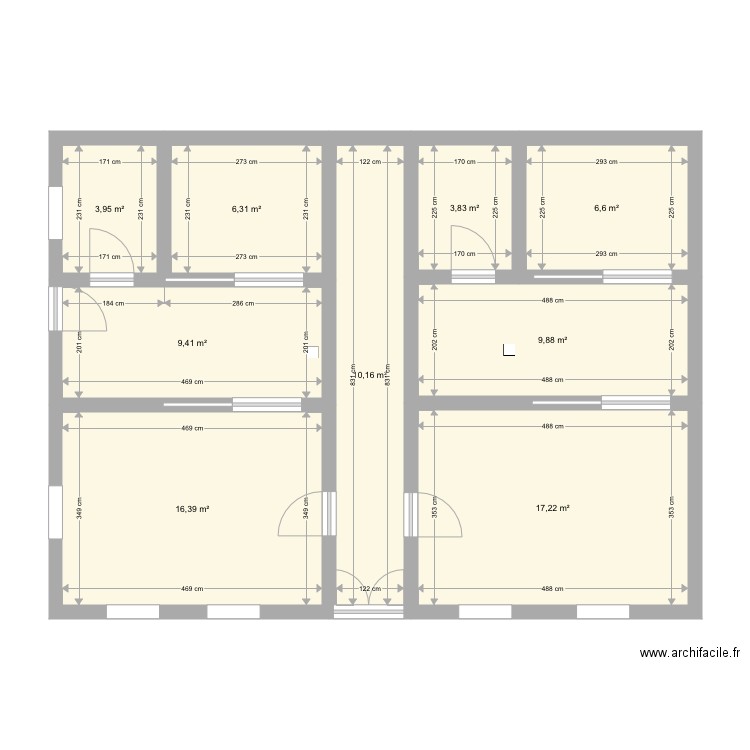 Surface rdc modifiée . Plan de 9 pièces et 84 m2