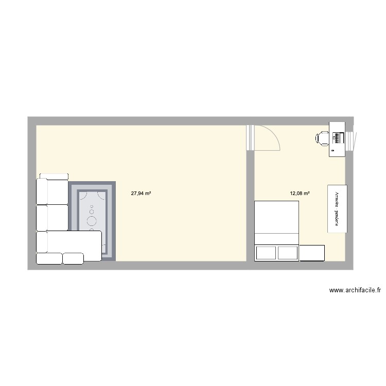 Maison victoria. Plan de 2 pièces et 40 m2